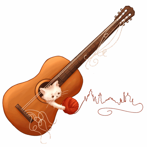 Katze in Gitarre mit transparentem Hintergrund.